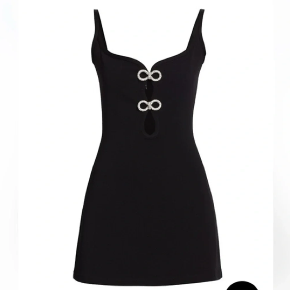 MACH & MACH Crystal Bow Ribbed Black Mini Dress - Picture 2 of 16